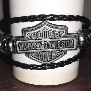 Harley Davidson Unisex Leather/Stainless Bracelet